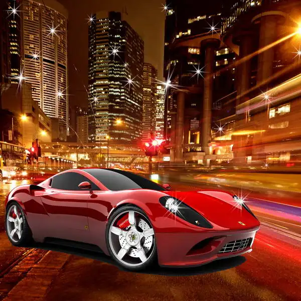 

City Skyline Night Red Car Background polyester or Vinyl cloth High quality Computer print wall photo backdrop