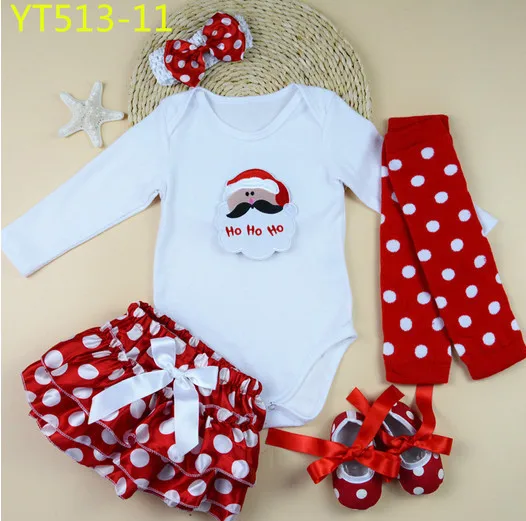 Christmas Birthday Tutu Sets Infant Newborn Rompers+Toddler Shoes+Leg Warmer+Dot Bloomers+Headband 5 piece uit Baby Girls Gift