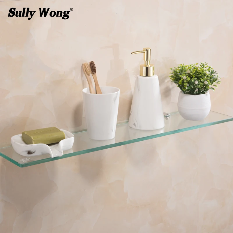 Sully House Bathroom 8mm Thickness Tempered Glass Shelf,Shower room Rectangle Glass Shelves,Cosmetic Shampo Mirror front Rack