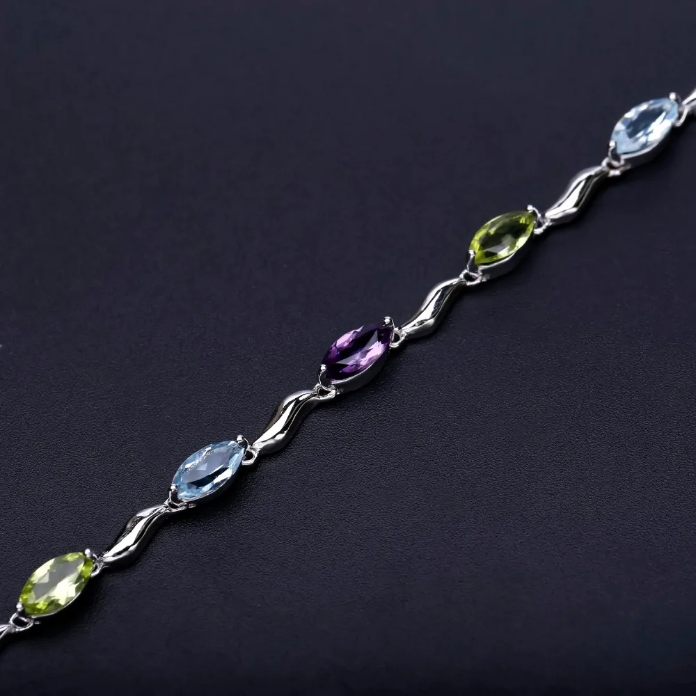 GEM\'S BALLET Sky Blue Topaz Peridot Amethyst Mix Gemstone Bracelets&bangles Pure 925 Sterling Silver Fashion Jewelry For Women