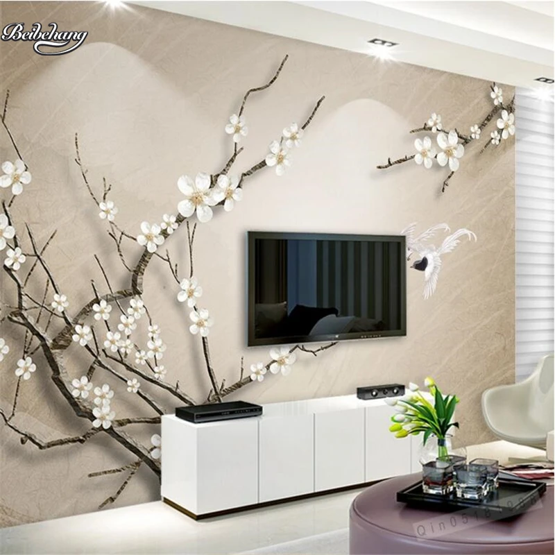 wellyu New Chinese pearl plum jewelry background wall custom large fresco non - woven wallpaper papel de parede 3d