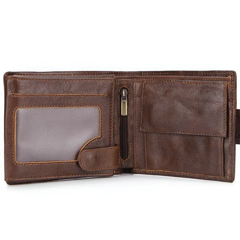 Genuine Leather Wallet Men with Coin Pocket Vintage Short Purse For Male Carteira Masculina Card Holder Zipper Money Bag