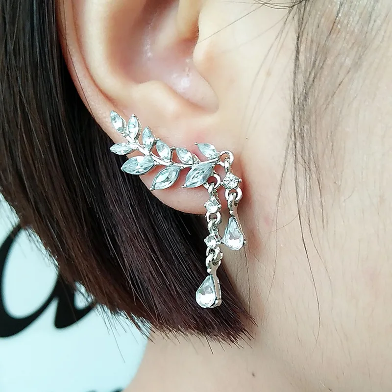 Women\'s Leaves Tassel Crystal Earrings Zircon Stud Earrings Alloy Ear Jewelry Factory Wholesale Earrings For Women Brincos