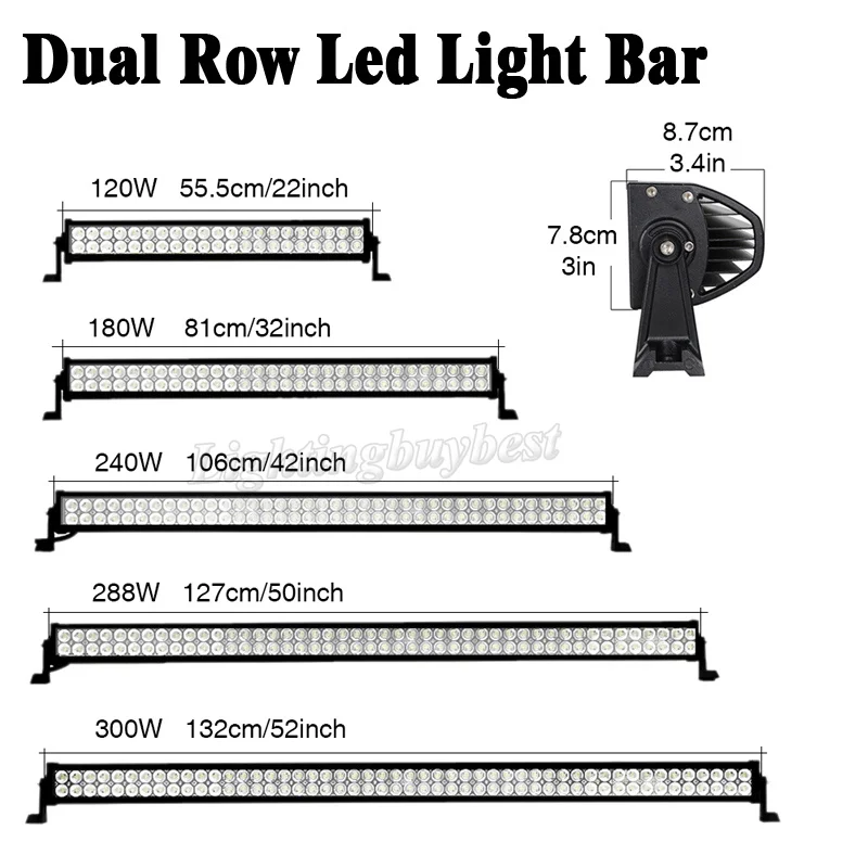 22 32 42 50 52 Inch 3D 5D LED Work Light Bar 120W 180W 240W 300W for Car Truck Driving Boat 4x4 SUV ATV Off Road UTE Pickup Boat