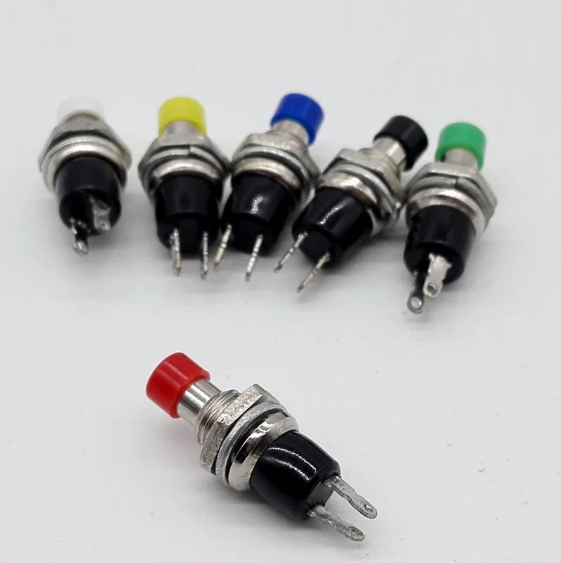 7mm Thread Multicolor 2 Pins Momentary Push Button Switch AC 250V 1A 2 Pin SPST Off/(On) NO Normally