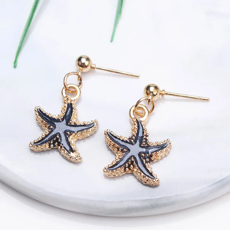 New Enamel Starfish Earrings for Women Metal Star Dangle Earring Light Green Summer Beach Vacation Ear Jewelry Party Gift