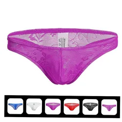 G-strings Men Lace underwear gay men underwear thong pouch g-string Transparent Sexy Lace string homme tanga hombre Male Bikini