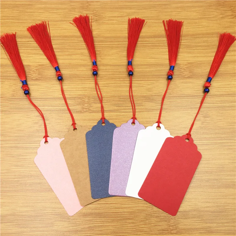 50pcs 8x4cm multi-style multi-color scallop head wedding party notes tag clothing jewelry price tag card + 50pcs Tassel rope