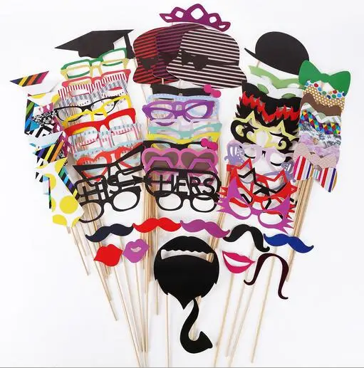 Hot Photo Props 76 Pcs/Set DIY Photo Booth Props Wedding Souvenirs China Cute With A Bamboo Stick Mustache Lips Decor Party