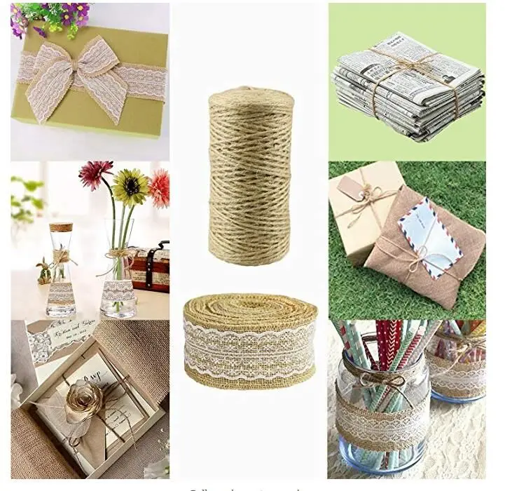 Mlaey Jute Burlap roll Hessian Ribbon with Lace Trim rustic vintage wedding decoration supplies DIY ornament burlap wedding