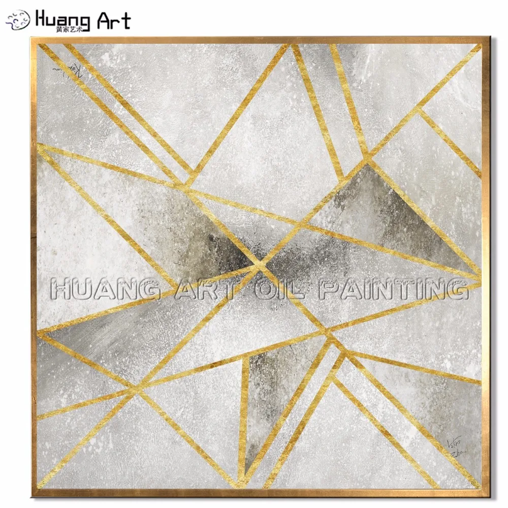 Newest High Skill Hand-painted High Quality Abstract Gold Foil Landscape Oil Painting on Canvas Modern Gold Line Oil Painting