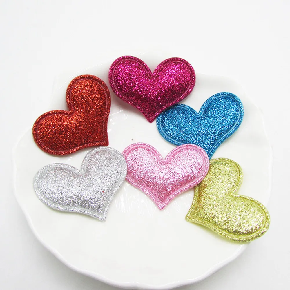 100 Pcs/lot Sew On Glitter Merasa Patch untuk Pakaian 3.2X3.8 Cm Hati Empuk Bordiran Bentuk Scrapbooking Aksesoris