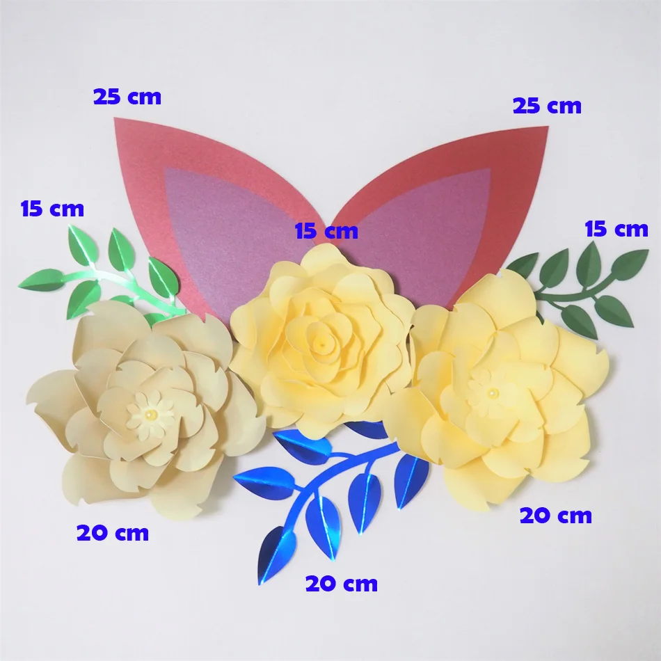 

DIY Giant Paper Flowers Artificial Rose Fleurs Artificielles Backdrop 3pcs+ 3 Leave + 2 Ears Wedding Nursery Decor With Video