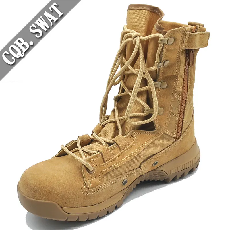 CQB.SWAT TAN COLOR BOOTS FOR MEN COMBAT BOOTS DESERT OUTDOOR BOOTS WITH SIDE ZIPPER SIZE 38-46