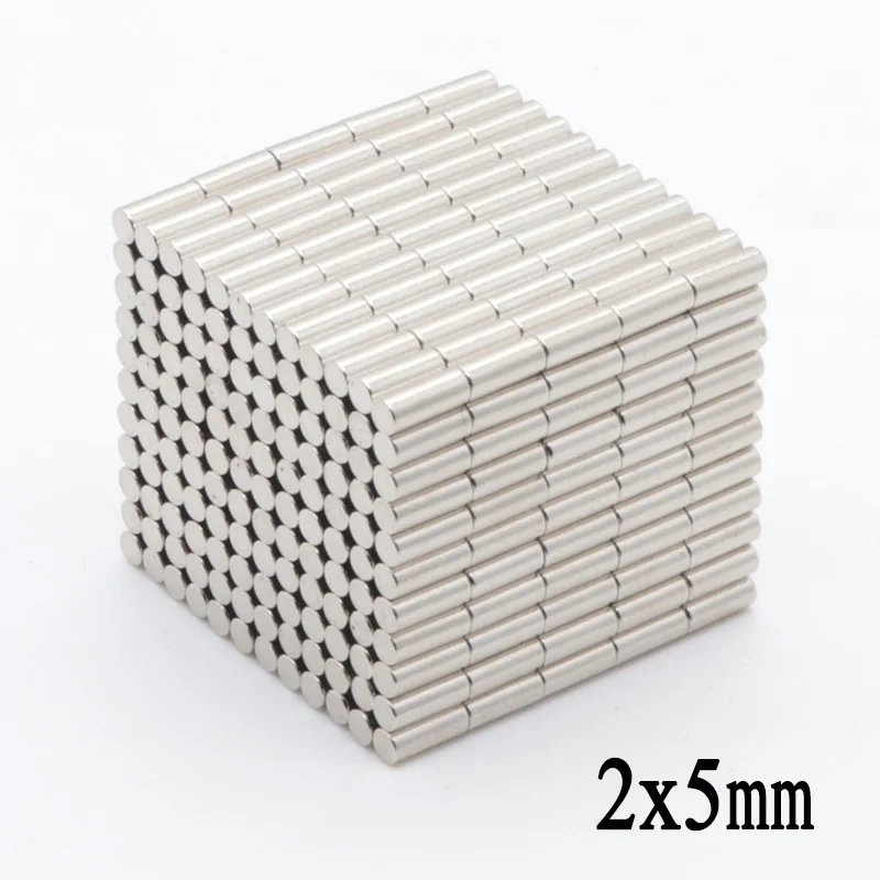 1000pcs 2x5 mm N35 NdFeB Mini Super Strong Powerful Neodymium Magnet Round Rare Earth Permanent Magnets 2*5mm