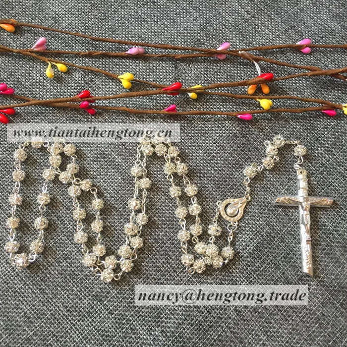 2pcs/pack Shiny rosary necklace / Catholic cross beads rosary / glass rosary