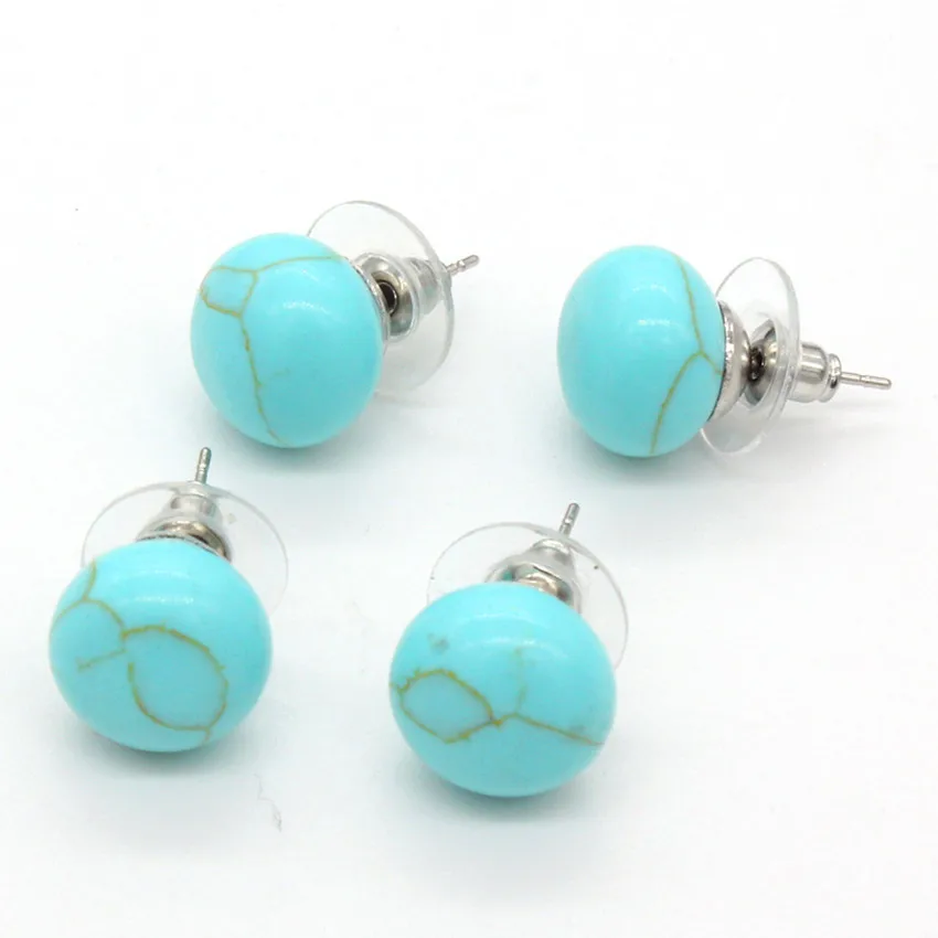 100-Unique Trendy 1 Pair Silver Plated Bread Shape Green Turquoises Stud Earrings Elegant Women's Earring