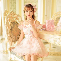 Princess sweet lolita dress Candy rain summer new Japanese style cute bow lace chiffon floral short sleeves dress C16AB6031