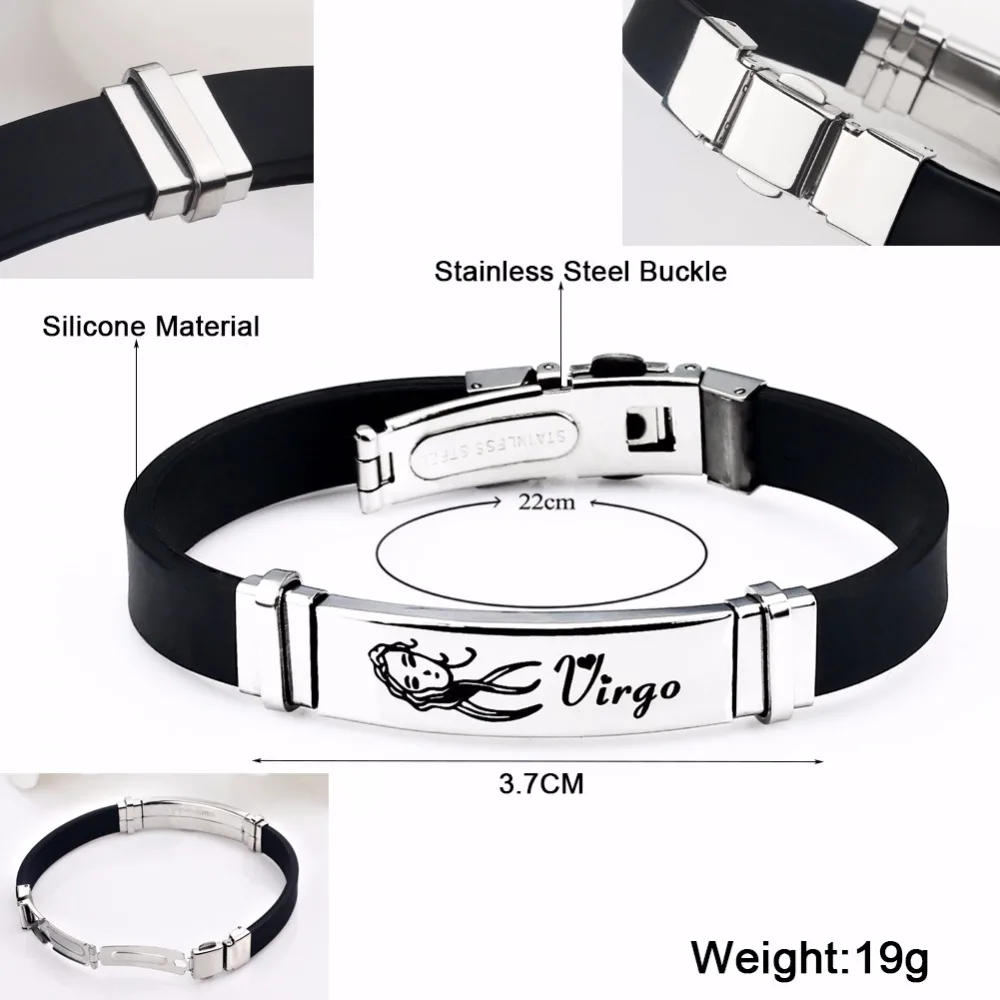 2Pcs/Set Stainless Steel 12 Constellations Silicone Bracelets For Women Personalized 12 Zodiac Bracelets Bangles Couple Bracelet