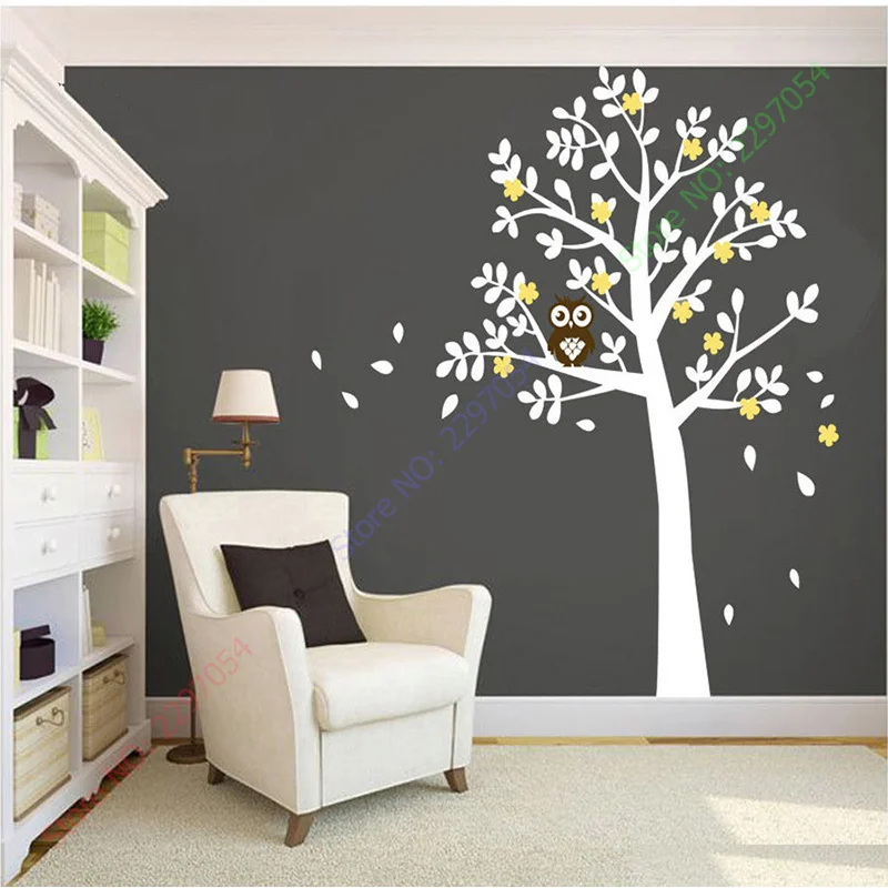 Huge White Tree Owl Wall Stickers xlarge size Decor vinyl Decal Removable Nursery Kids Baby Room Decorative Stickers 130x180cm