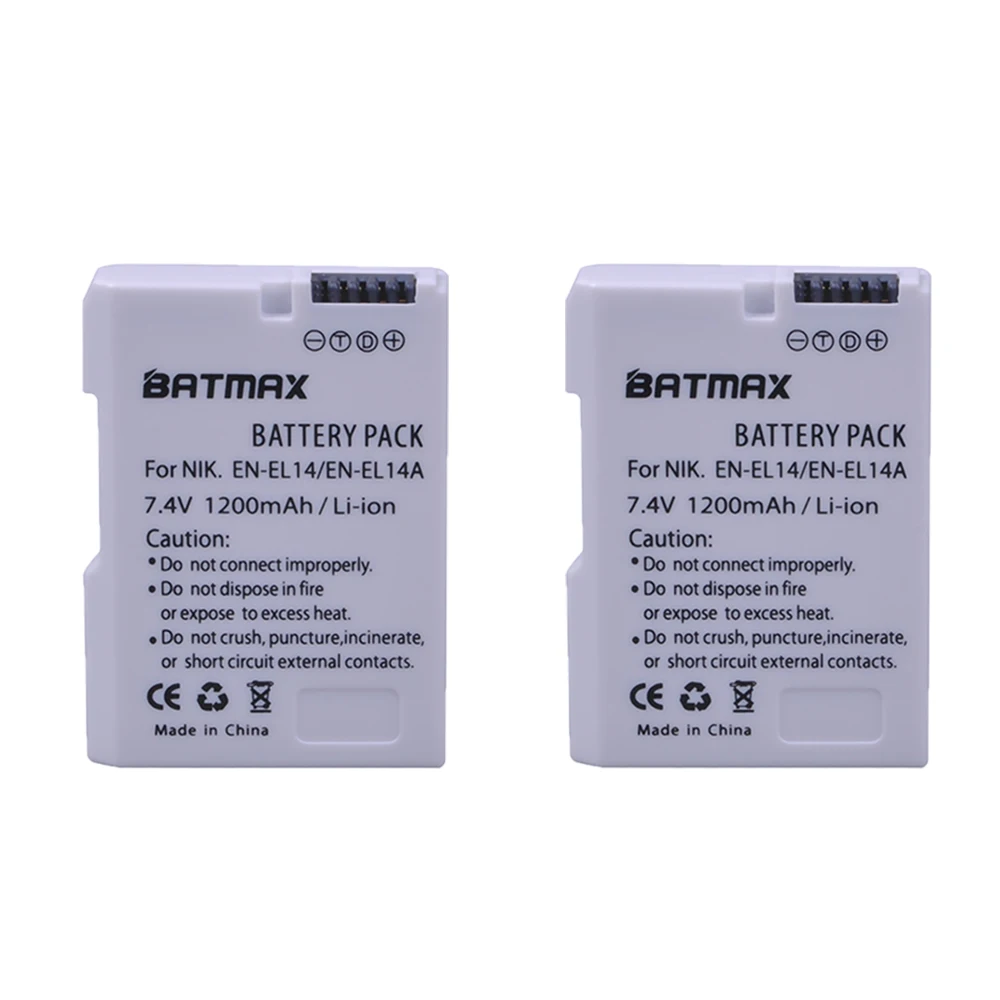 Batmax-Batería de cámara blanca EN-EL14a, Cargador USB Dual LED para Nikon D300, D5600, D5300, D5200, D5100, D3300, D3200, D3100, 3 uds.