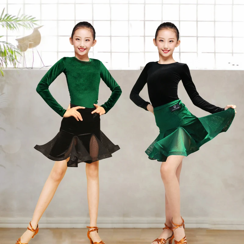 

2018 new autumn and winter Latin dance dress children's clothing long-sleeved girls Latin dance costumes