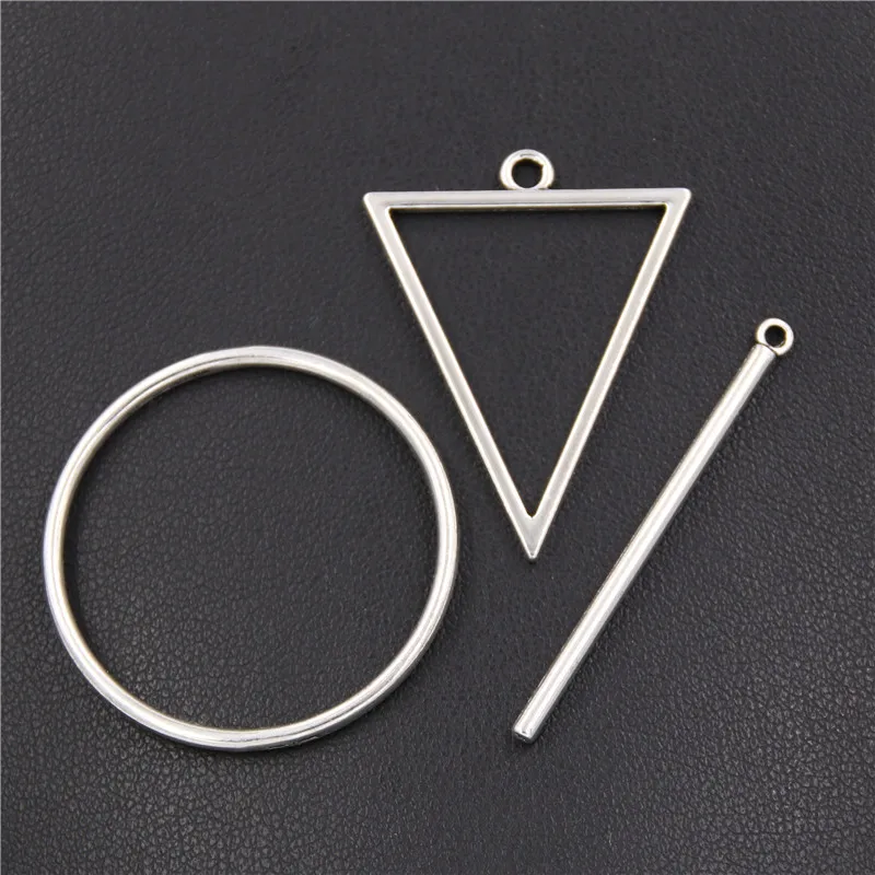 30PCS Alloy Jewelry Triangle Circle Stick Charms Hollow Blank Pendant Tray Bezel Charms DIY Handmade