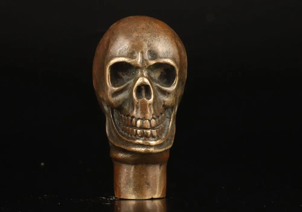 ASIAN COLLECTION VINTAGE OLD RARE BRASS CASTING SKULLS STATUE CRUTCH HANDLE fast shipping