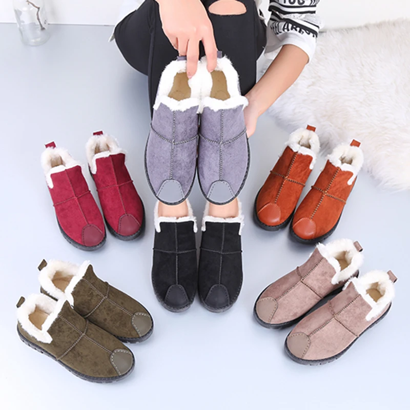 Snow Suede Ankle Boots Women Flats Winter Warm Winter Short Boots New Fashion Suede Boots Snow Women Shoes Fur Plush Suede Shoes