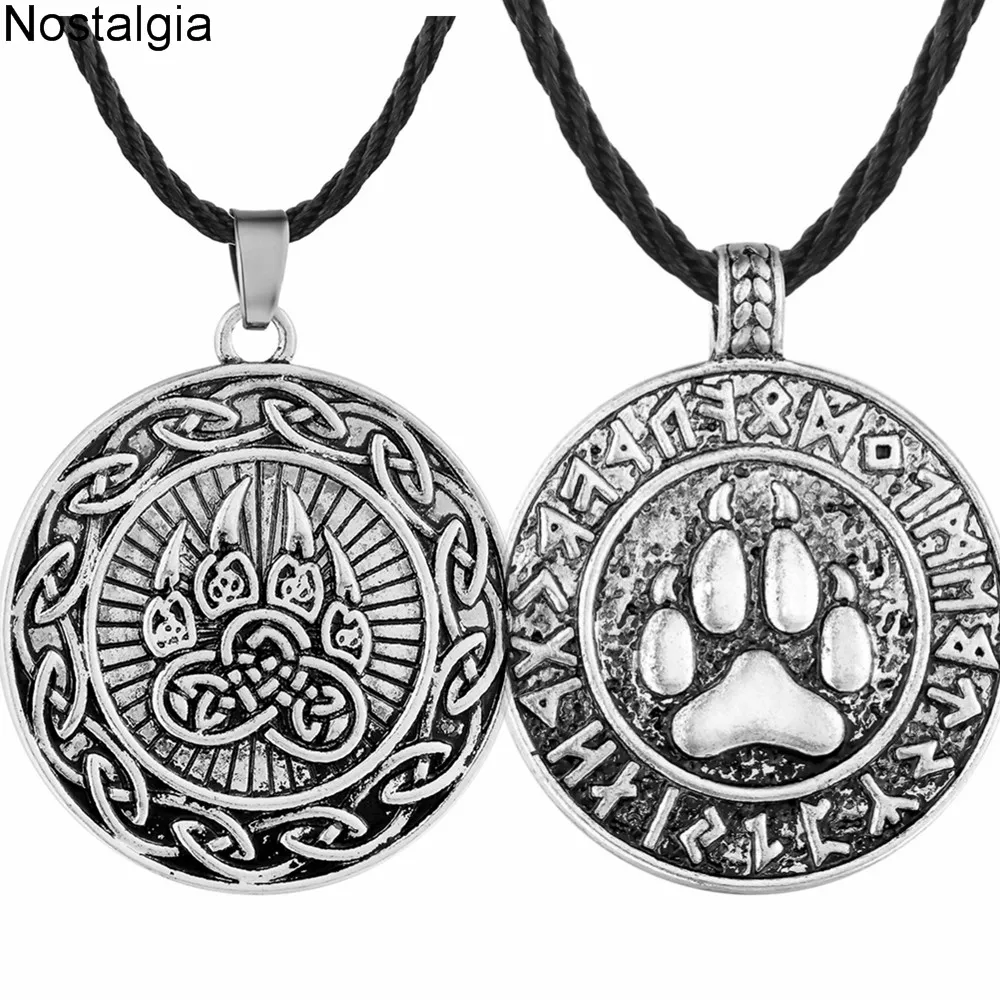 Slavic Veles Symbol Kolovrat Pendant Wolf Bear Paw Amulet Viking Runes Talisman Jewelry Necklace Men Pagan