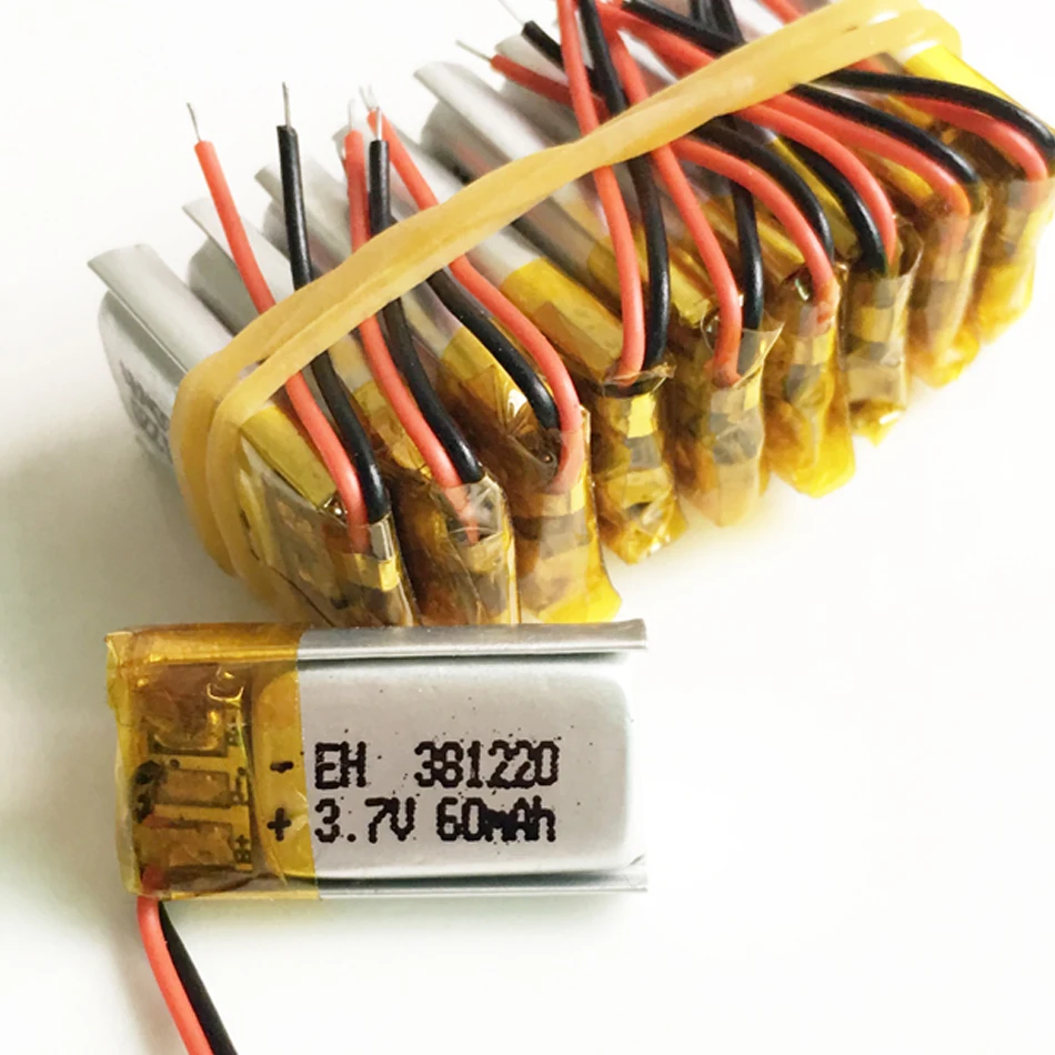 10 x peças 3.7v 60mah bateria recarregável lipo para mp3 gravador bluetooth mid fone de ouvido headphon caneta de vídeo luz led 381220