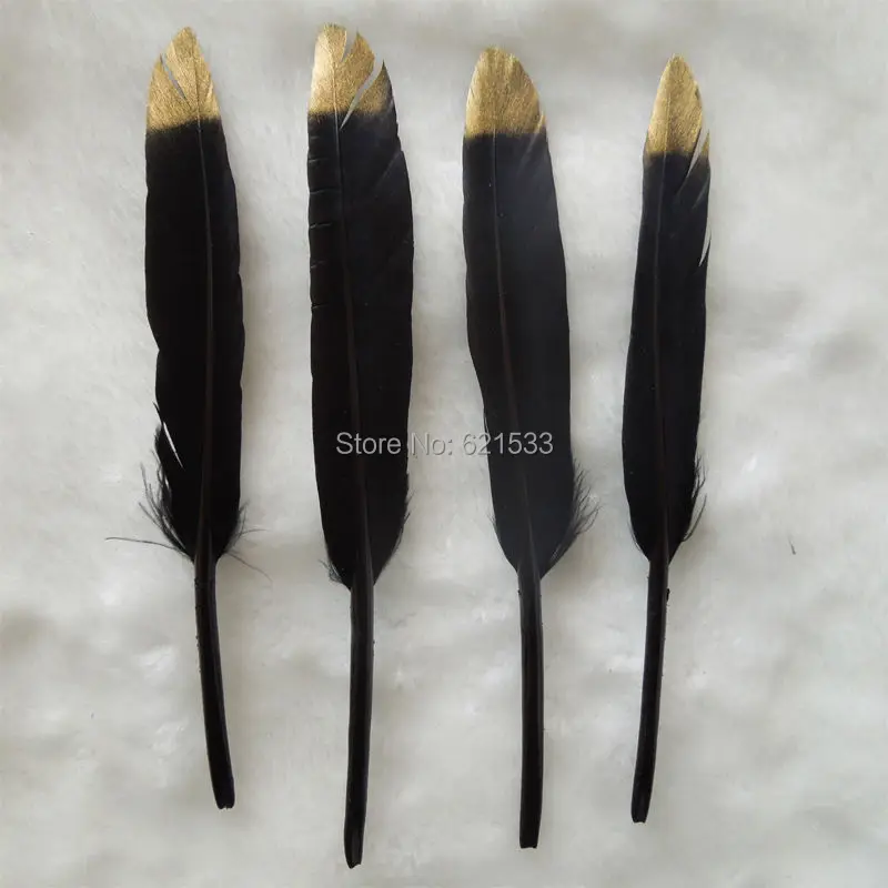 Gold Dipped Black Duck feathers,Metallic gold hand painted duck Cocottes feathers,new feathers/10-15cm long,50pcs/lot