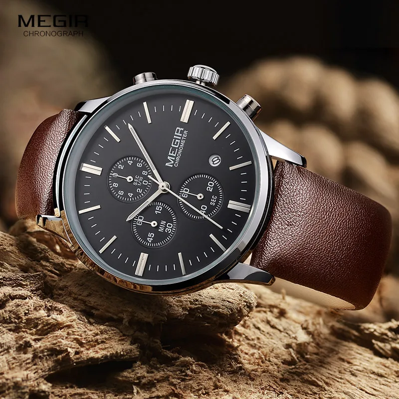 Megir – montre à quartz pour hommes, lumineuse, étanche, sport, business, bracelet en cuir, livraison gratuite, 2011