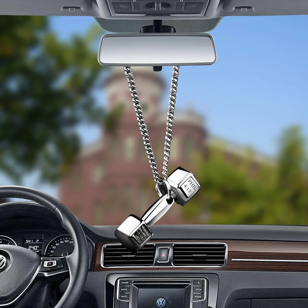 Car Accessories Pendant Mini Dumbbell  Metal Auto Rear View Mirror Decoration Hanging Pendant Interior Ornament Creative Gifts