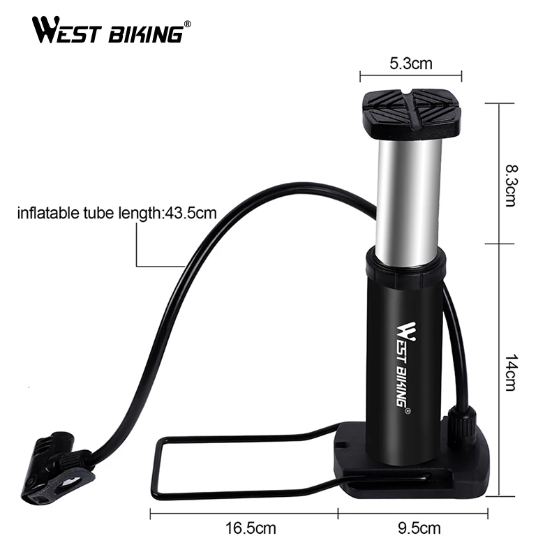 WEST BIKING Mini Bike Floor Pump 100PSI Aluminum Alloy Cycling Pump Tire Inflator Schrader Presta Valve Portable Bicycle Pump