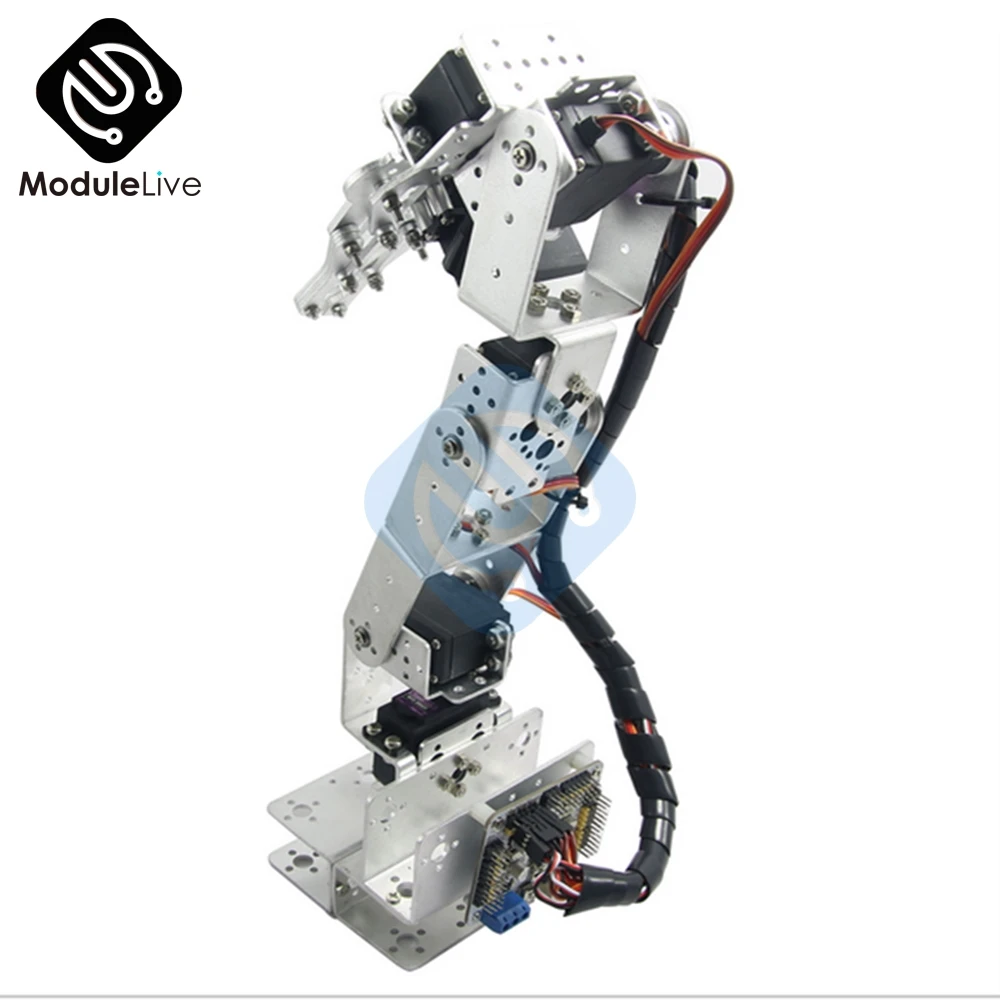 ROT3U 6DOF Aluminium Robot Arm Mechanical Robotic Clamp Claw for Arduino Silver