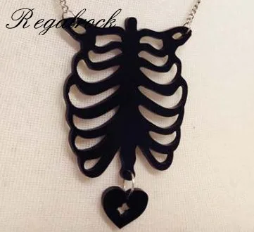 Gothic Bohemian Anatomical Black Human Rib Cage Boho Lung Maxi Steampunk Anatomy Heart Necklace