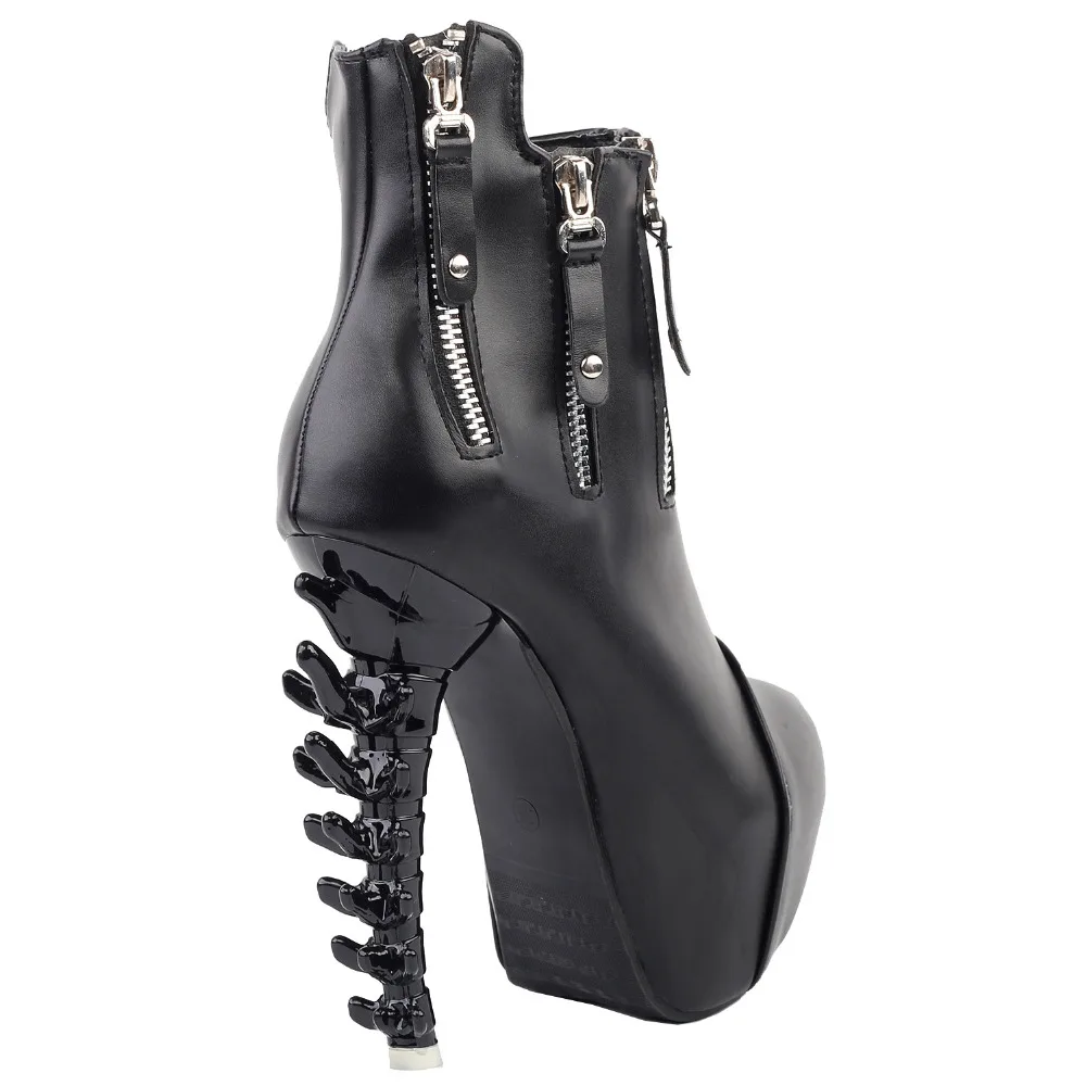 LF80641 Punk Black Zip Stud High-top Platform Bone Heels Ankle Boots Size 4/5/6/7/8/9/10