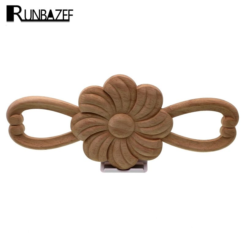 RUNBAZEF Flower Pattern Carved Round Oak Vintage Onlay Applique Wood Carving Decal Furniture Home Decor Decoration Figurine