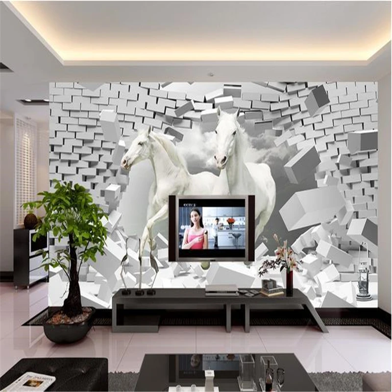 

beibehang 3d stereoscopic hourse murals Chinese TV backdrop brick wallpaper living room bedroom murals papel de parede