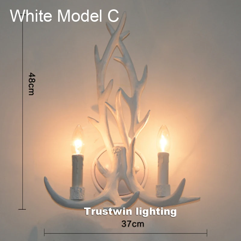Wooden feeling resin decorative LED wall light lamp sconce deer horn antler retro white deer wall lamp light LED tree branch