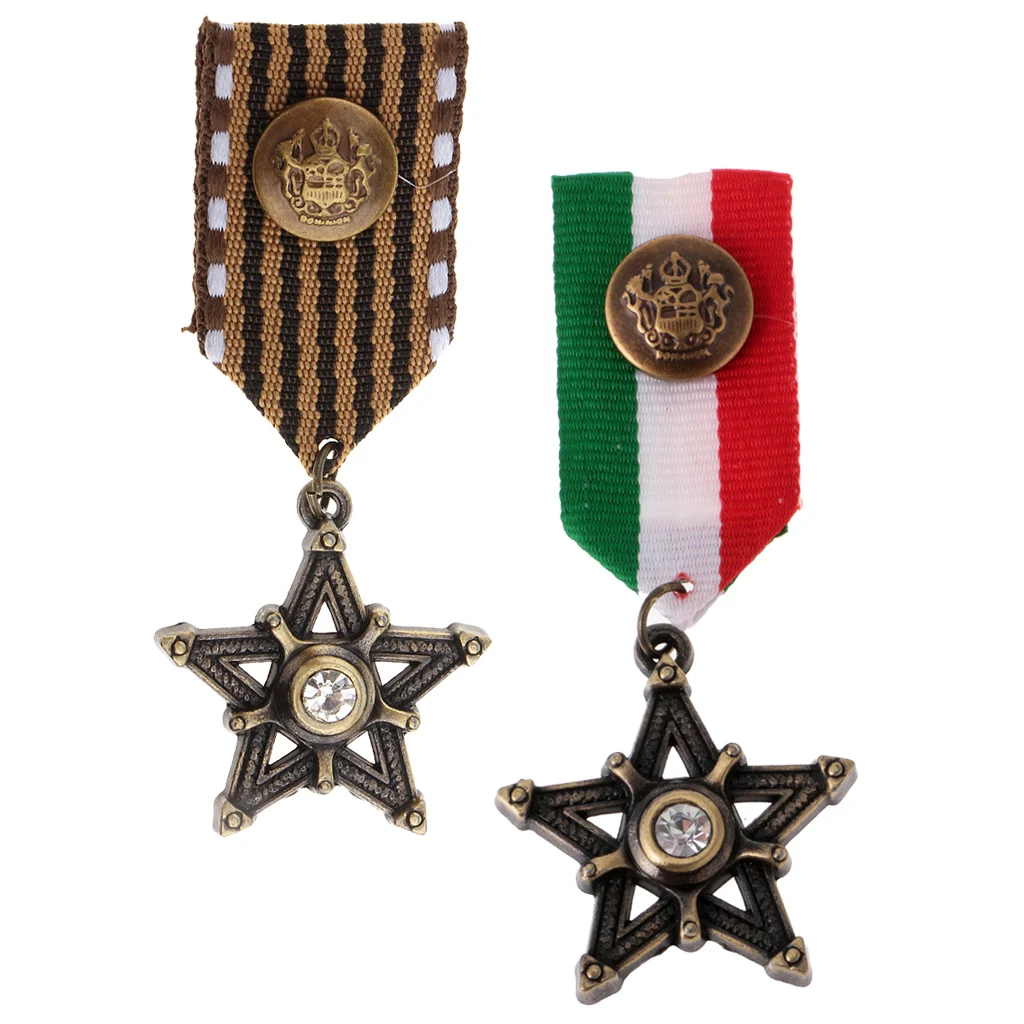 2 Pieces Vintage Mens Gift Star Medal Badge Clothing Costume Navy Brooch Pin