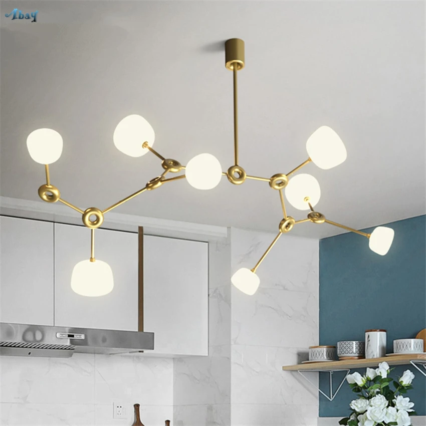 

Design Nordic Iron Molecular Chandeliers Lights Bedroom Living Room Dining Post Modern Luxurious Buns Lamps Hanging Fixtures