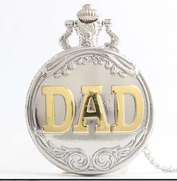 Antique Silver gold Dad Pattern Quartz Pocket Watch with Necklace Fob Watch Father's Day Gift Father's Day Gifts Sets PKJ91