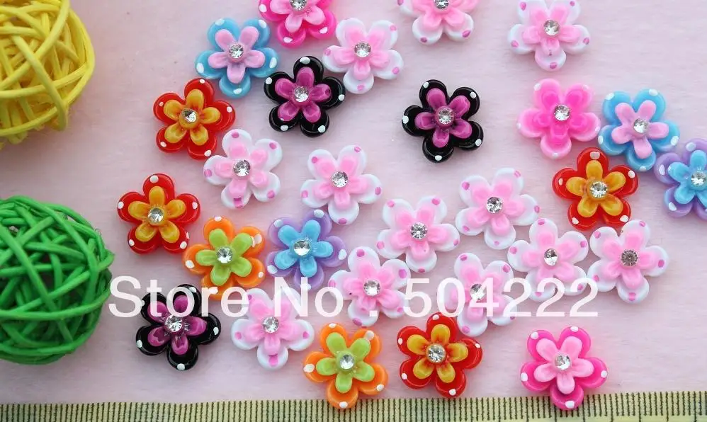 200pcs Resin polka dots sunflower kawaii daisy cabochons decoden Flatbacks charm with rhinestone center 16mm