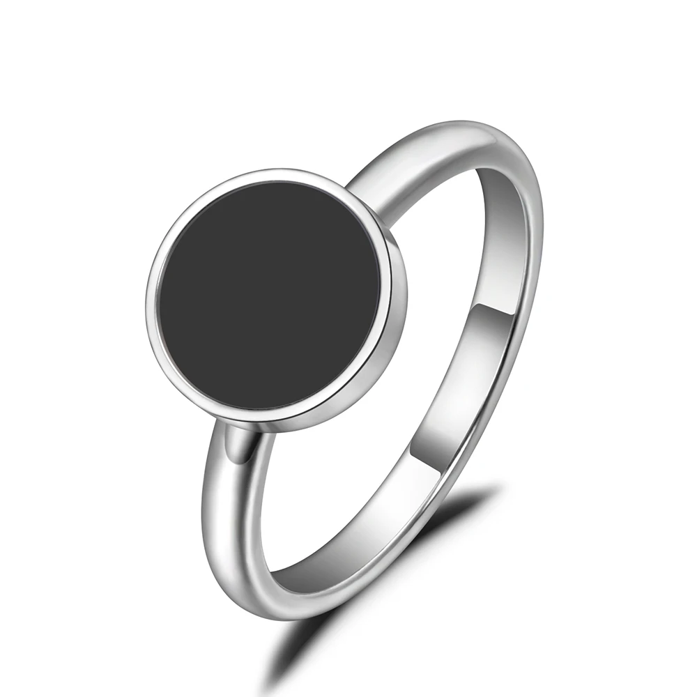 JeeMango Trendy OL Style Anniversary Ring For Women Girls 10/12mm Black Acrylic Stone 316L Stainless Steel Rings Jewlery JR19048