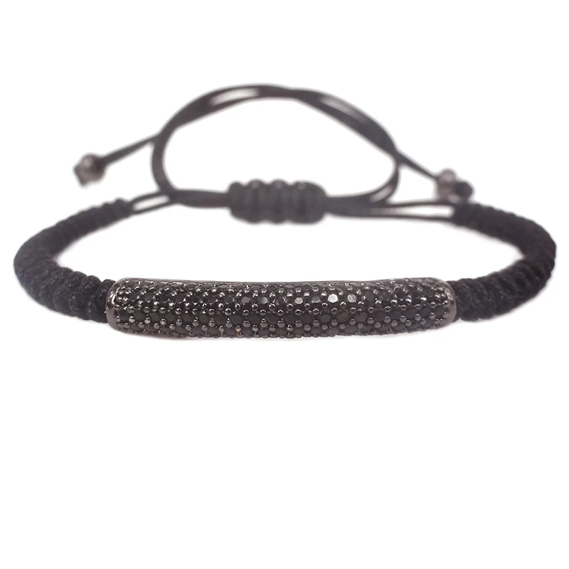 Anil Arjandas Men Bracelets,Pure Gold Color & Micro Pave Black CZ Tube Beads Briaded Macrame Bracelet Pulseira Feminina