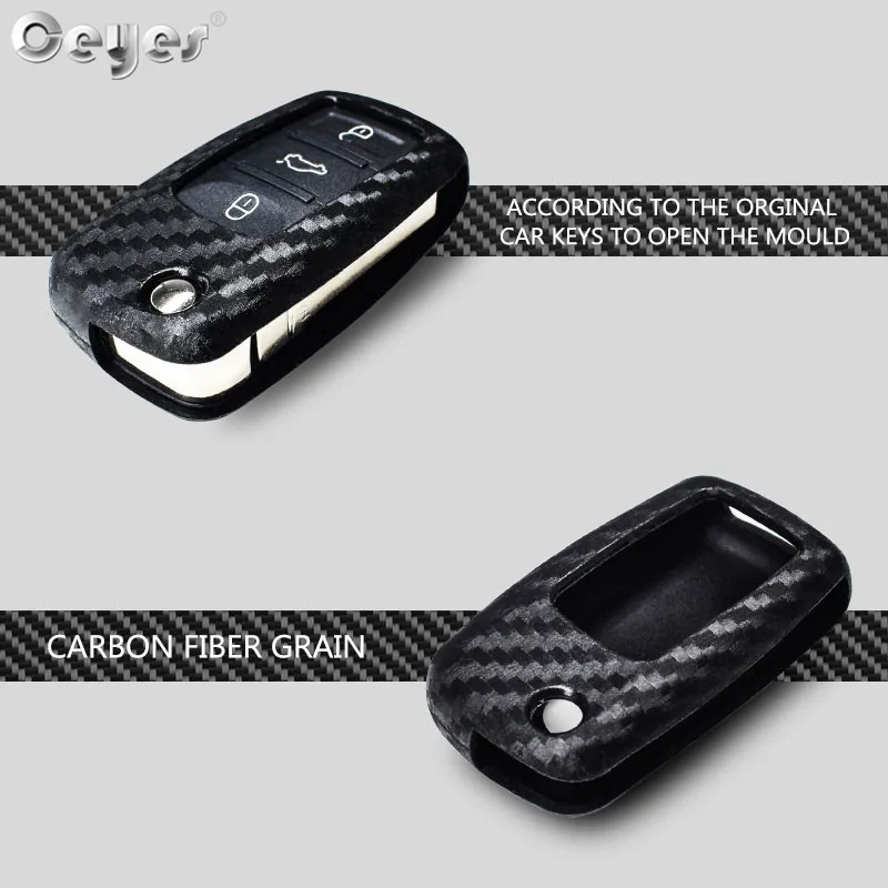 Ceyes Car-Styling Auto Carbon Fiber Key Cover Shell Fob Case For Volkswagen Golf Bora Jetta VW Polo Passat For Skoda Accessories