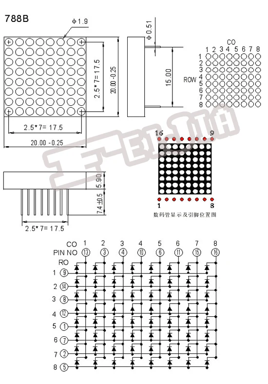 Anodo comum de cobertura de 10 tamanhos, 8x8mm 8mm e 32x32 led, matriz de pontos com módulo de tubo digital 1088bs, luzes para publicidade