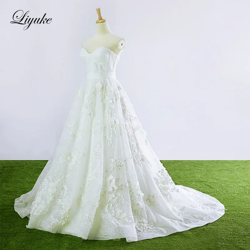 Liyuke-vestidos de noche sin tirantes, corte en A, flores personalizadas florales, recién llegado, vestido Formal naranja hasta el suelo, Reina elegante